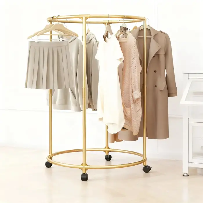 Porte-vêtements multifonctionnel rotatif acier inoxydable 360 degrés étagères roulettes facile à assembler chambre balcon étudiant usage domestique