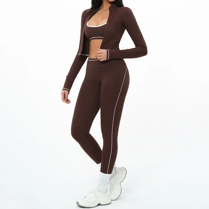 Ensemble de yoga 3 pièces avec fermeture éclair, tenue de sport d'extérieur, survêtement de gym pour