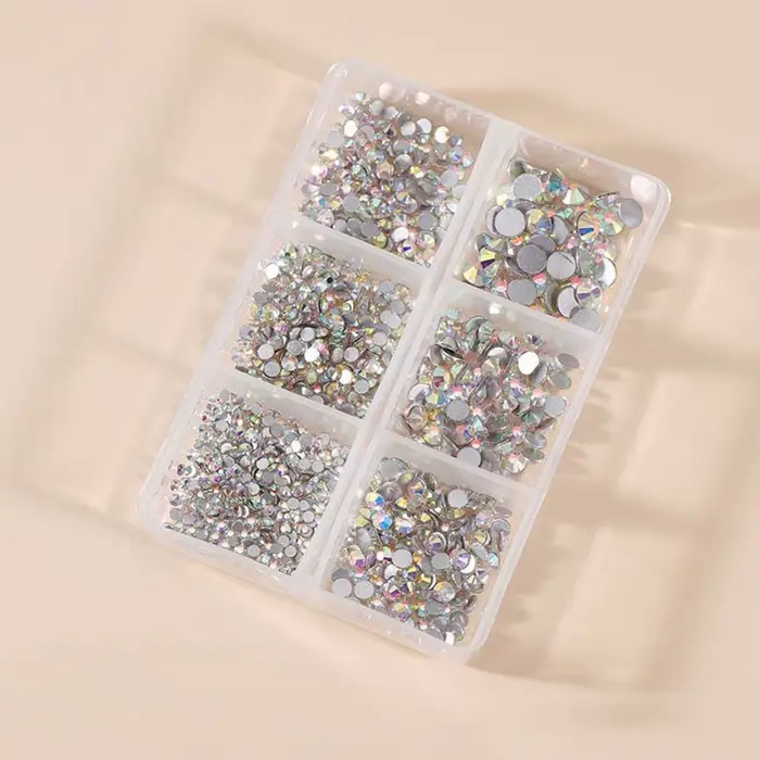 1 boîte de Strass pour ongles en cristal AB multi-tailles, pierres précieuses en diamant clair à fon
