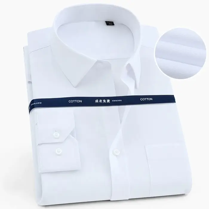 Qualité 100% coton hommes robe à manches longues chemise solide mâle grande taille coupe régulière a