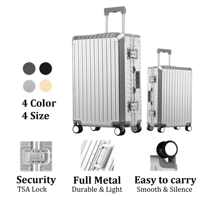 Ensembles de bagages durables grande capacité 2026 – Valises 100 % aluminium avec roues pour femmes,