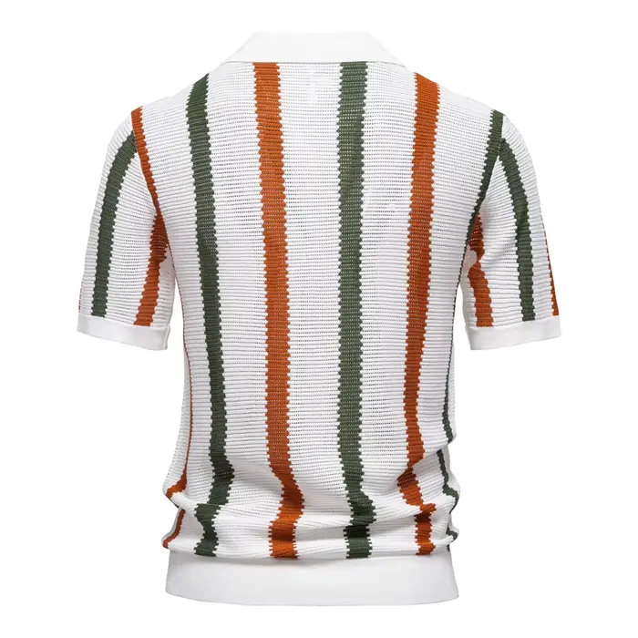 AIOPESON Polo en tricot côtelé pour homme pour tenue décontracté à rayures respirantes avec col conf