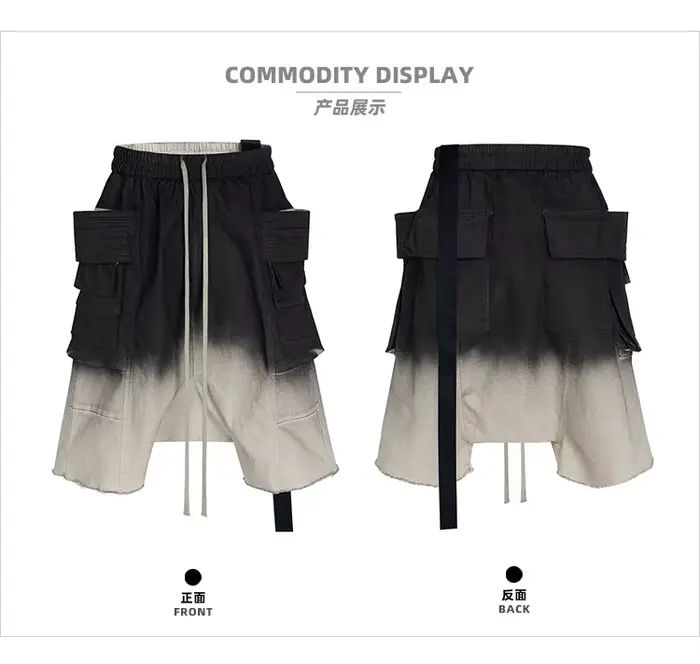 Shorts Harem à double anneau dégradé délavé MIJKO, coupe décontractée et confortable pour hommes 848