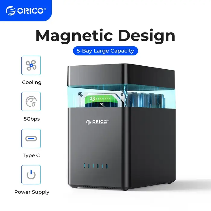 ORICO-Boîtier de disque dur SATA magnétique vers USB 3.0/Type-C, série DS, 5 baies, 3.5 pouces, pour