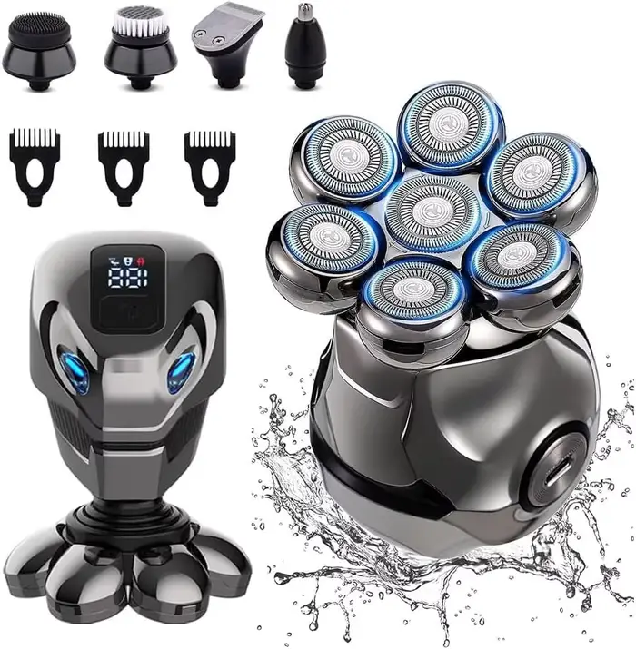 Rasoir électrique à tête 7D pour hommes, Kit de toilettage multifonctionnel pour tête chauve, étanch