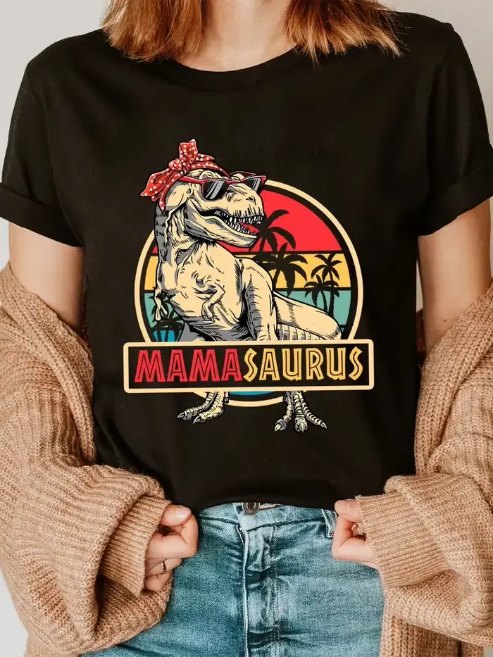 Drôle MamaSaurus T-Rex dinosaure maman T-Shirt rétro Vintage T-Shirt doux col rond chemise à manches