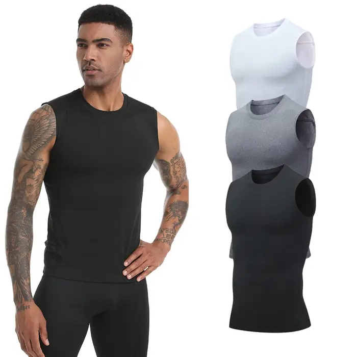Débardeur de Compression pour hommes, chemise de gymnastique sans manches, séchage rapide, solide, v