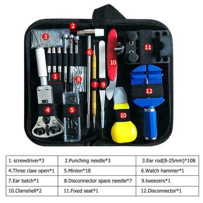Kit d'outils de réparation de montres 147 pièces pour démontage installation entretien ajustement bracelets et remplacement piles horlogers montres quartz mécaniques amateurs professionnels