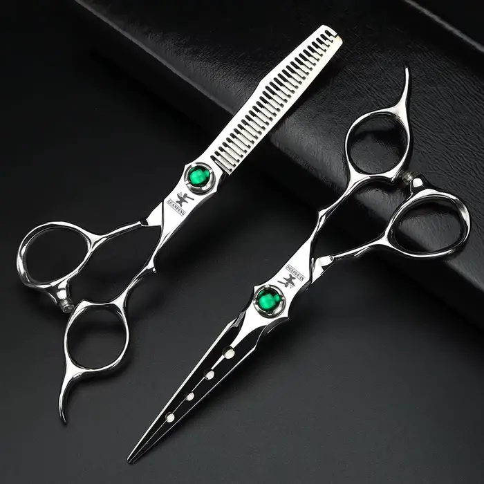XUANFENG VG10 acier émeraude vis argent ciseaux à cheveux ciseaux de coupe de barbier et ciseaux ami