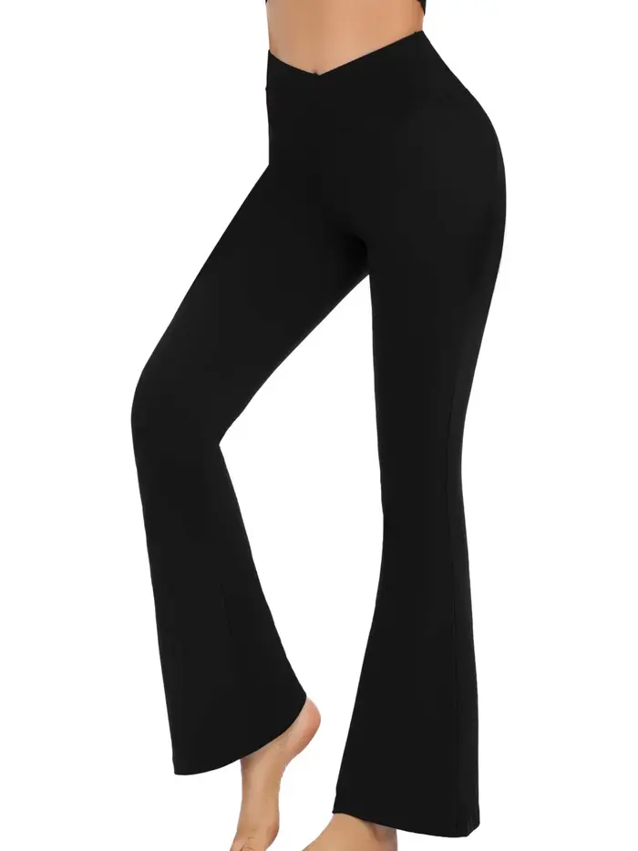 Leggings évasés croisés femme Yoga contrôle ventre taille haute jambes larges confortables