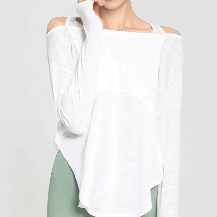 Aadt False-Sweat-shirt de yoga à manches longues pour femme, haut à séchage rapide, chemise d'entraî