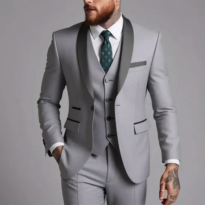 Costume 3 pièces pour homme, taille US, col à revers noir, veste, gilet et pantalon / Tenue de cérém
