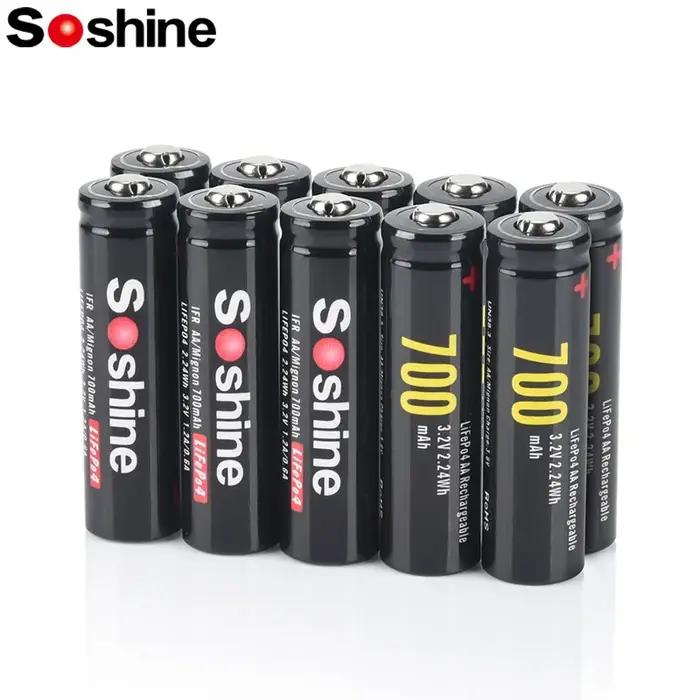 Soshine AA 14500 LiFePO4 batterie 3.2V 700mAh batterie Rechargeable 1000 Cycles temps pour souris sa