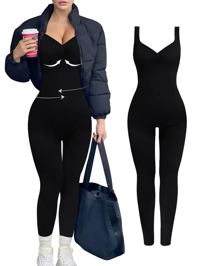 Combinaisons de Yoga une pièce pour femmes, col en v, sans couture, couleur unie, contrôle du ventre