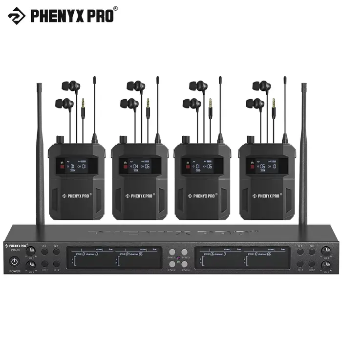 Phenyx pro PTM-33 Sans Fil Retour D'étape 4-Canal Mono In-Ear Moniteur Système avec T1 Monture pour 