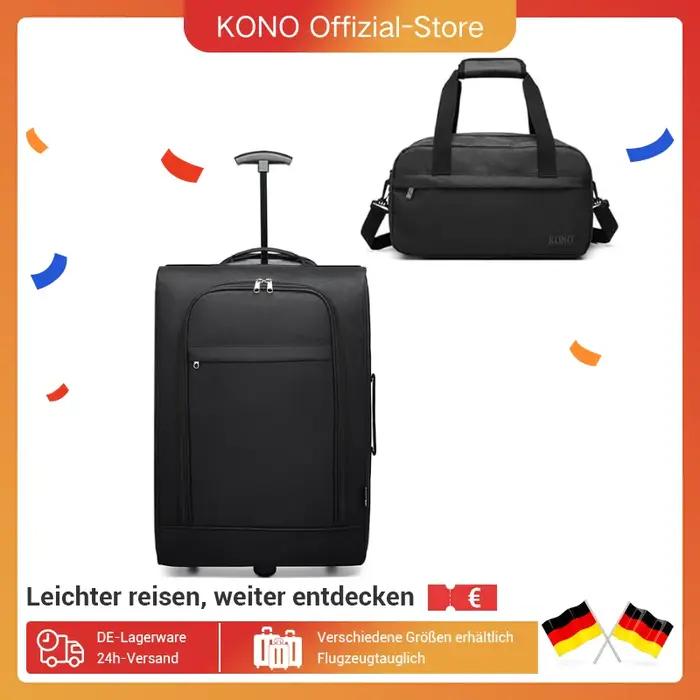 KONO Étui léger en tissu à 2 vitesses avec sac à main, chariot de cabine pour Lufthansa, Eurowings, 