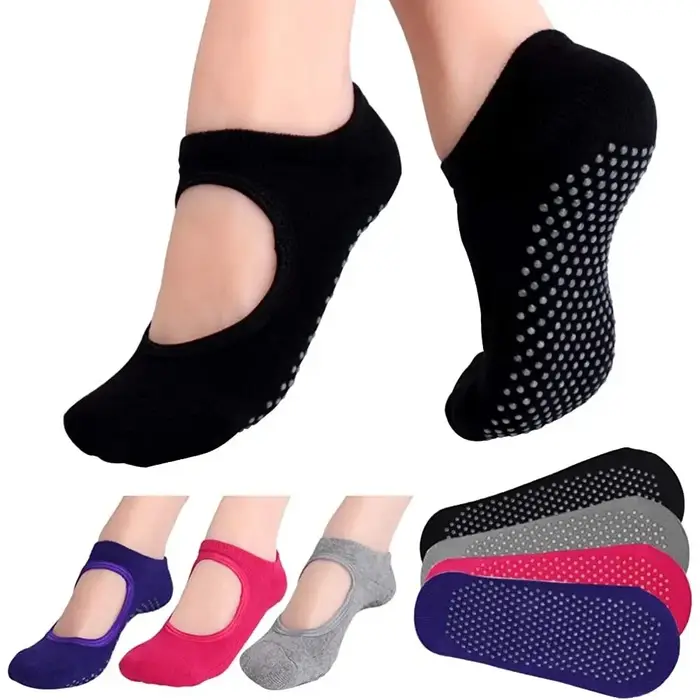 Chaussettes de yoga antidérapantes sans dos en coton pour femmes, chaussettes de sport Pilates, chau