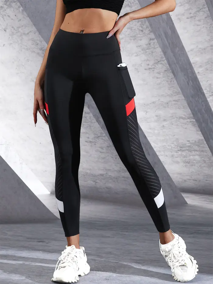 Pantalon de Yoga taille haute en maille colorée avec poches - Leggings femme contrôle ventre
