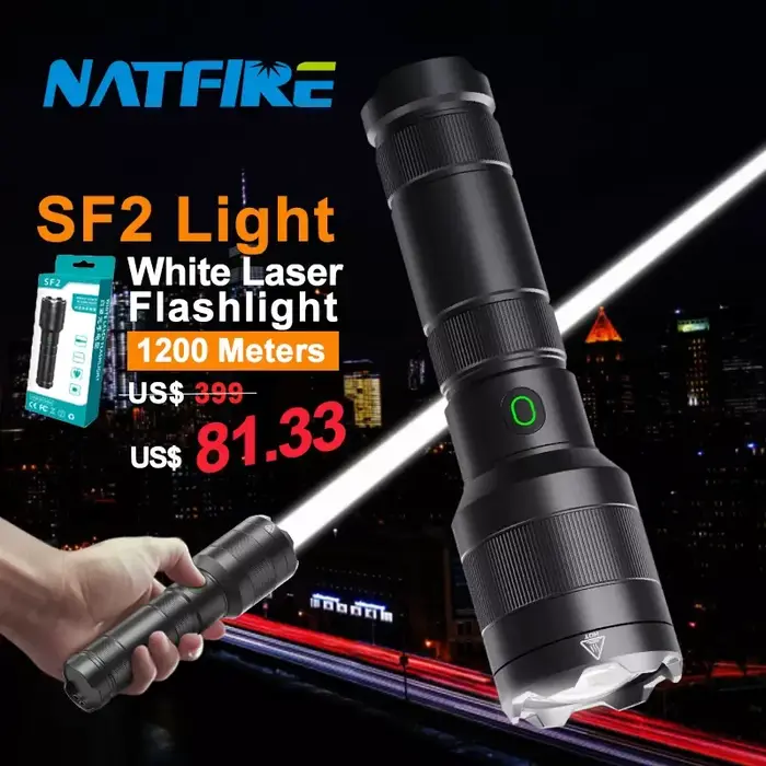 Lampe torche LEP Laser blanche 1500m rechargeable : lumière tactique militaire pour recherche extérieure