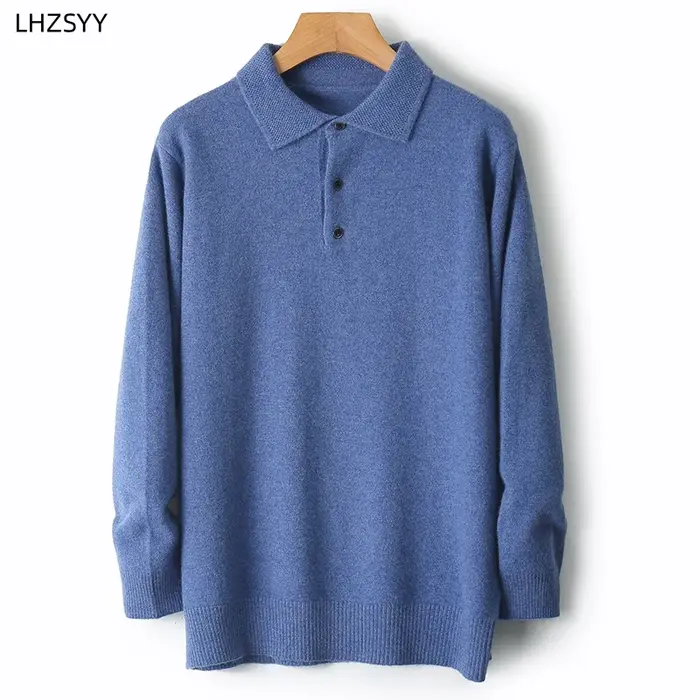 LHZSYY 100% laine mérinos Cardigans chauds hommes revers pull à manches longues col POLO chandails h