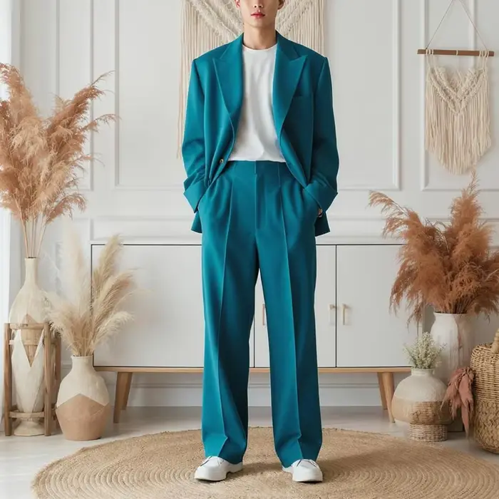 Veste et pantalon classiques à Double boutonnage pour hommes, couleur unie, coupe ample, décontracté