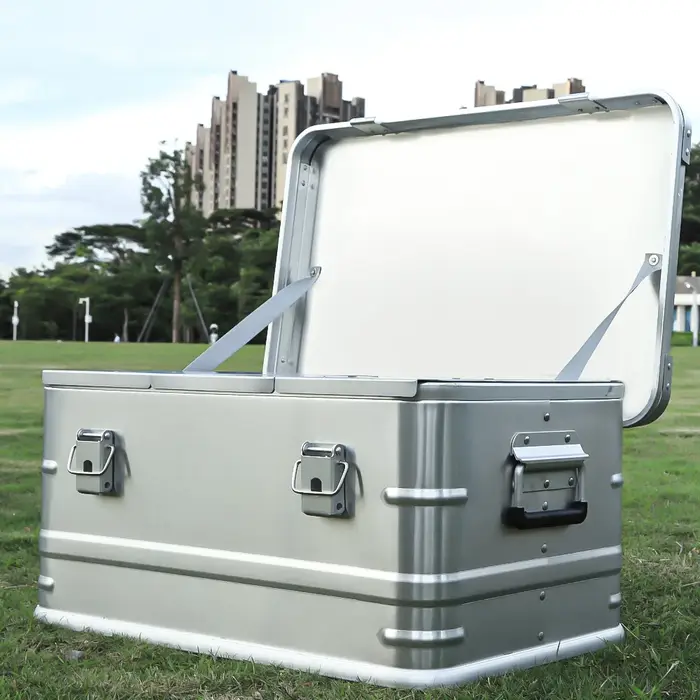 Boîte de rangement extérieure 60-80L en alliage d'aluminium - Grande capacité pour camping et voyage - Étanche et robuste
