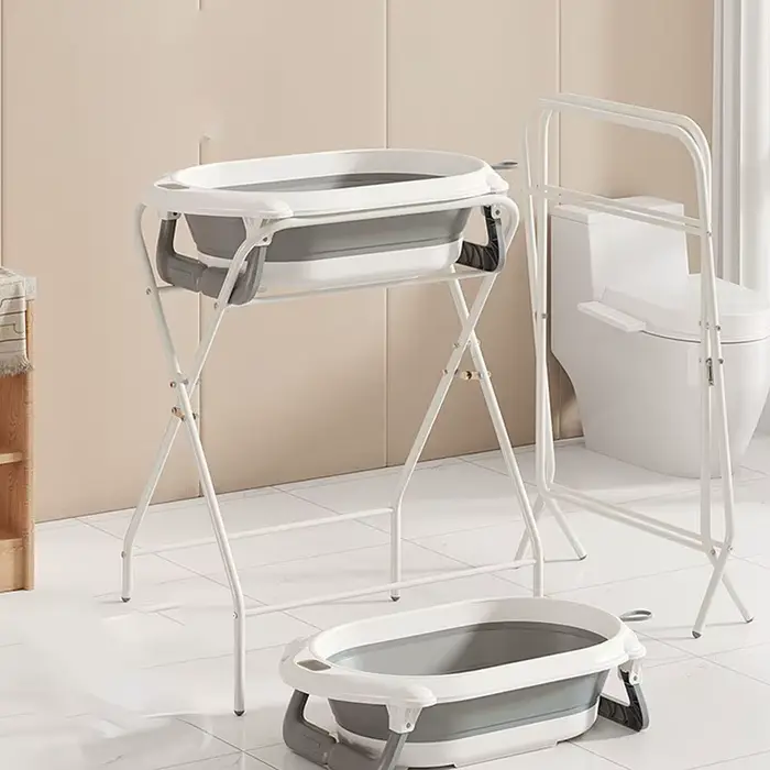 Baignoire pour bébé avec support et ensemble thermosensible, support de baignoire pliable avec capac