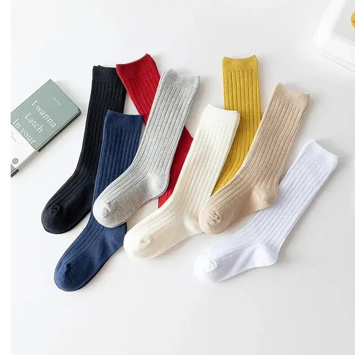3 paires/lot bébé genou chaussettes hautes enfants filles garçons doux coton longue chaussette migno
