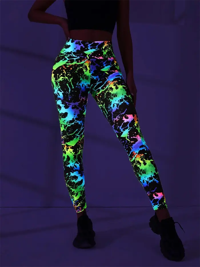 Pantalon de yoga imprimé numérique taille haute, couleur chair, pantalon moulant fluorescent pour le