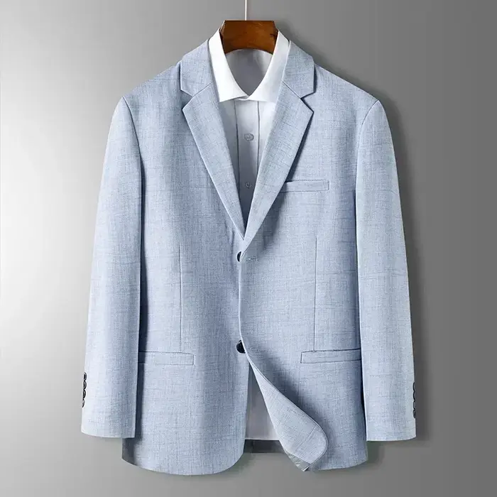 Blazer Homme Printemps-Automne de Luxe à Carreaux Jacquard – Veste Décontractée Gris Bleu Beige Coup