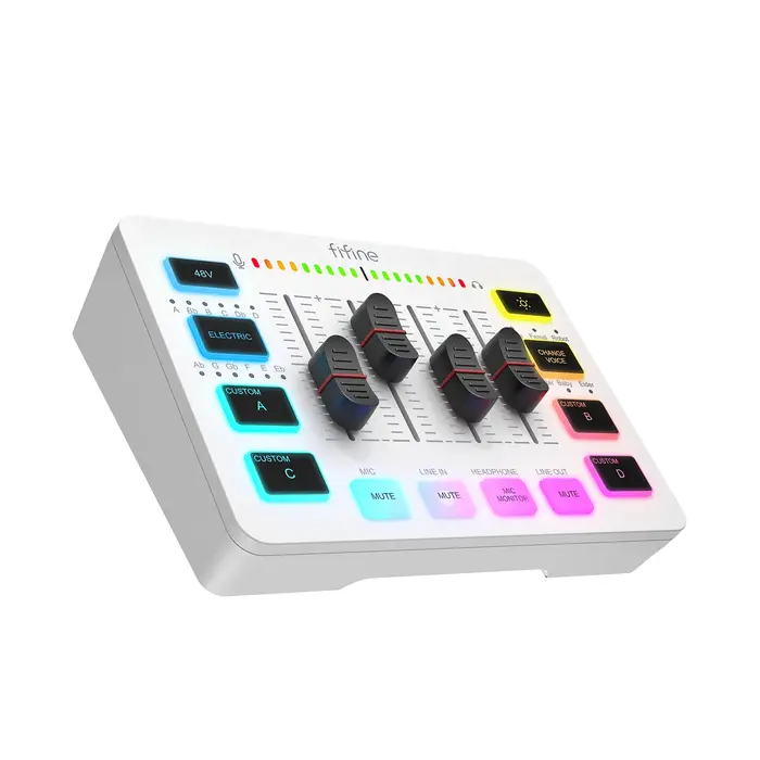 Mélangeur USB de jeu FIFINE avec 4 canaux/interface Microphone XLR/RGB, mélangeur de son pour jeu Po