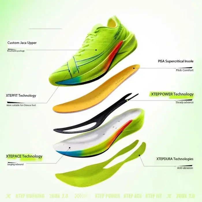 Chaussures de course Xtep 260X 2.0 pour marathon hommes - Chaussures d'entraînement avec plaque carbone et amorti