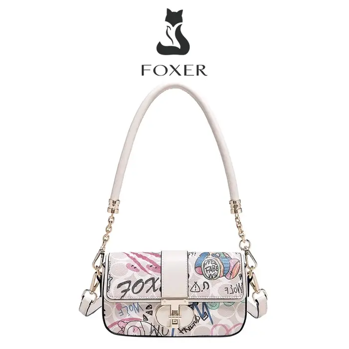 Sac à bandoulière chic en cuir PU FOXER, sac à main graffiti pour femme, sac à bandoulière tendance 