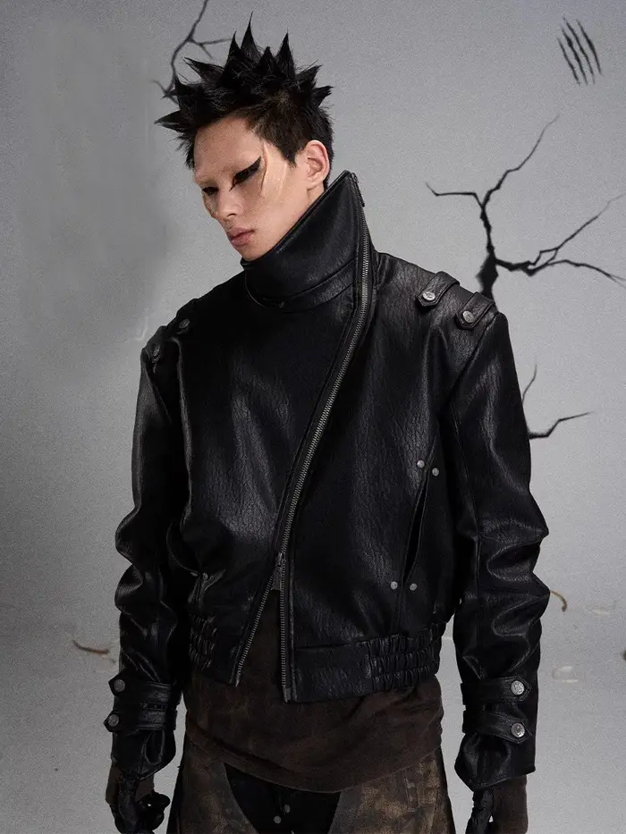 Mauroicardi printemps automne Cool beau noir dur veste en cuir Pu hommes fermeture éclair luxe conce