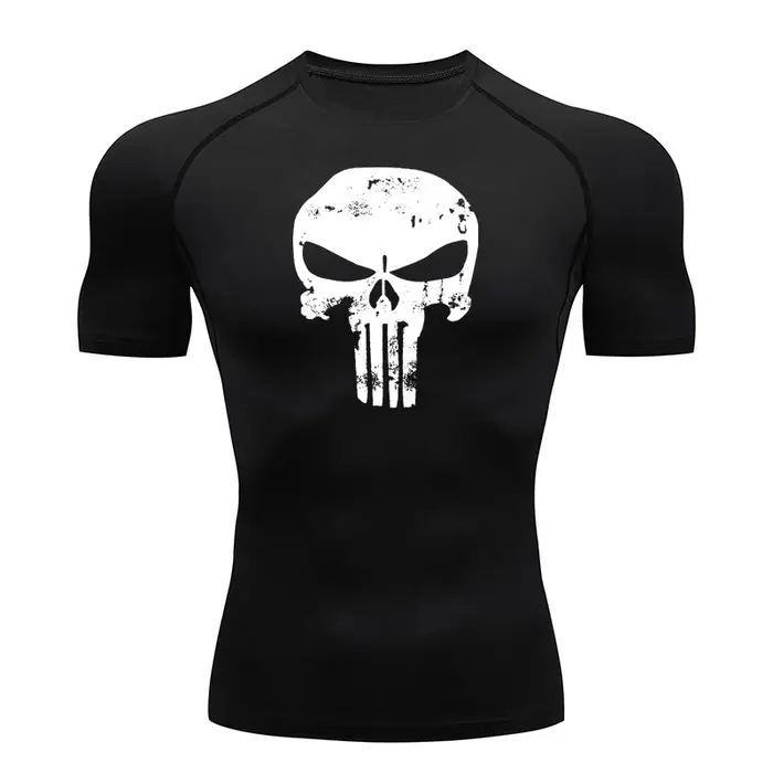 Chemise compression homme tête de mort - T-shirt sport séchage rapide anti-frottements pour running