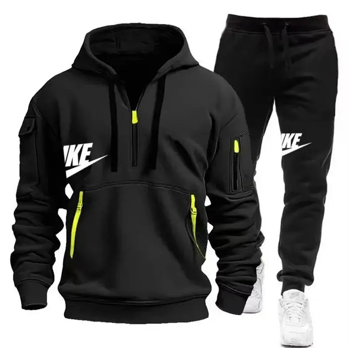 Nouveau costume d'automne et d'hiver pour hommes, sweat à capuche avec fermeture éclair + pantalon, 