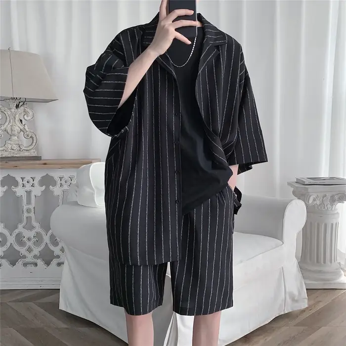 Veste et short de survêtement de Style coréen pour hommes, ensemble 2 pièces, costume de sport à ray