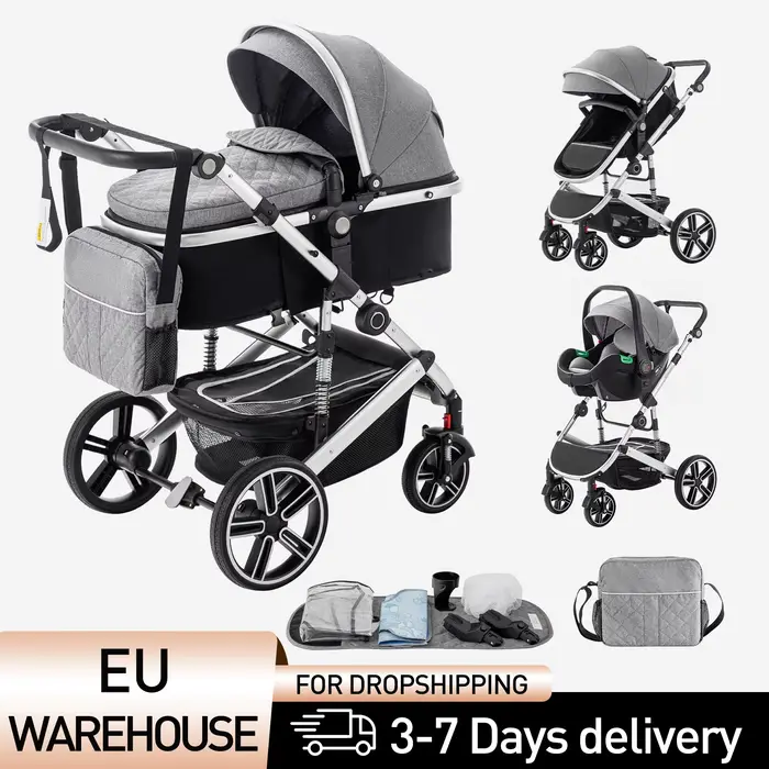 Poussette bébé 3 en 1 luxueux Portable voyage landau pliable landau haute paysage cadre en aluminium
