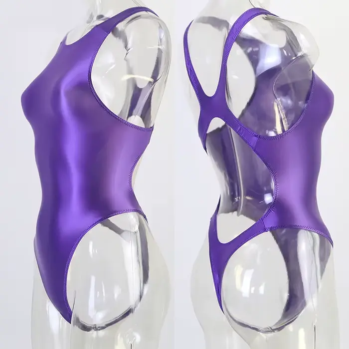 Maillot de bain une pièce en satin brillant pour femme, justaucorps sexy, bikini taille haute, strin