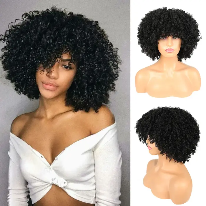 Perruque courte synthétique Afro perruques bouclées lâches pour les femmes noires perruques Afro cou