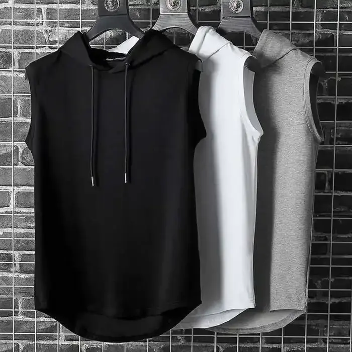 Couleur unie 2023 flambant neuf hommes débardeurs gilet sans manches t-shirts pour homme à capuche h