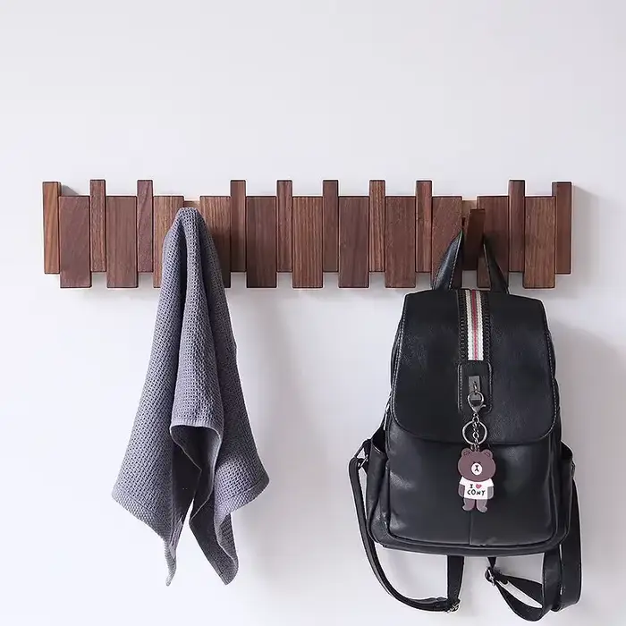 Porte-manteau mural en noyer noir, crochet à vêtements en bois massif, porte d'entrée, porte-manteau