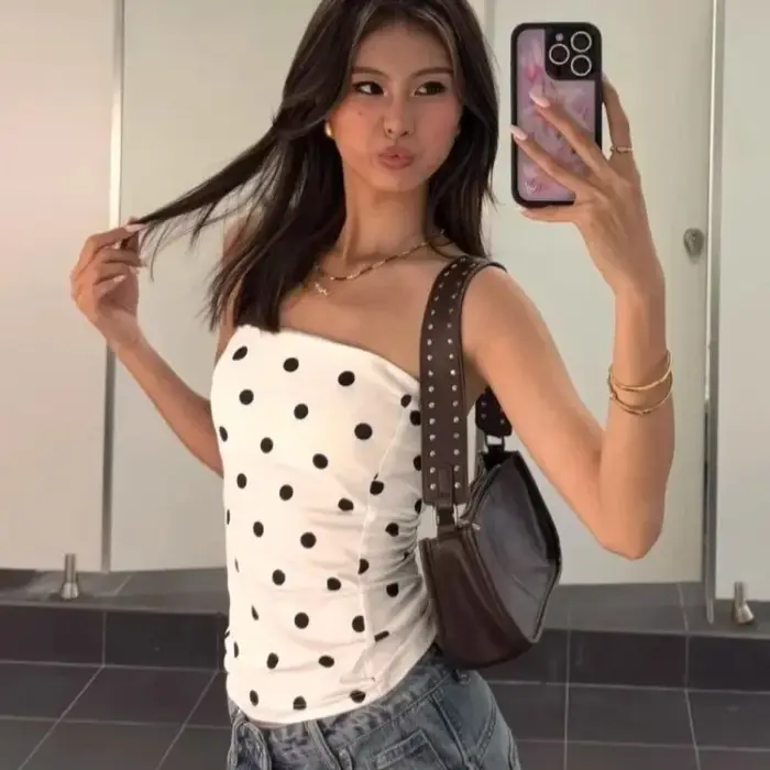 Américain chérie à pois Bralette coupe ajustée dos nu haut femmes été nouveau Sexy pur désir Style C