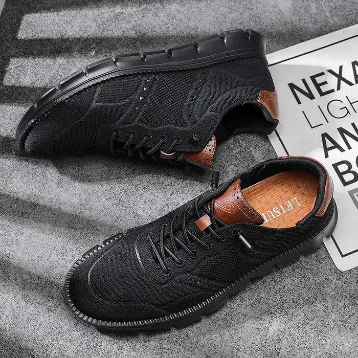 Pur noir Style britannique hommes richelieu chaussures espadrilles décontractées mocassins été respi