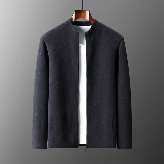 Cardigan en cachemire pur pour hommes, col mi-haut, fermeture éclair, pull décontracté, tempérament,