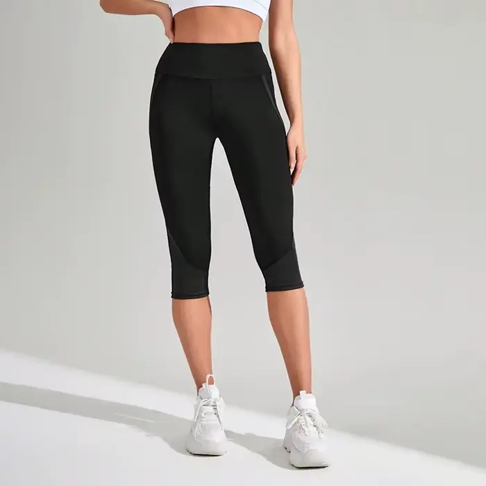 Pantalon yoga maille taille haute femme - Capri training avec poches tuniControl