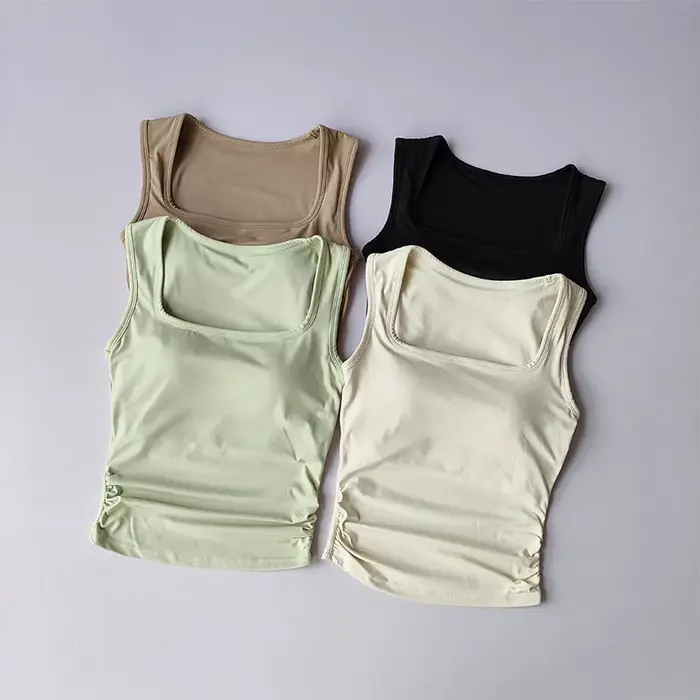 Gilet sport femme col carré : soutien-gorge fitness croisé pilates yoga été