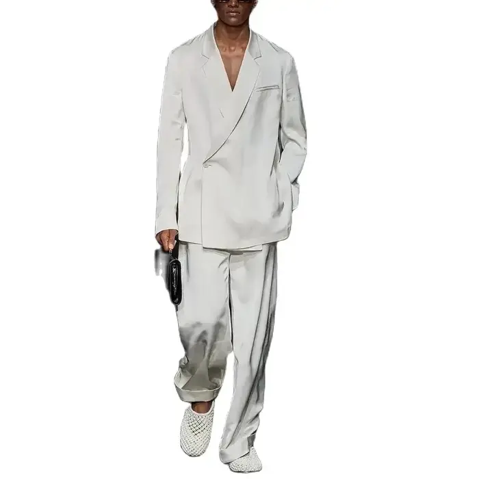 Costume Blanc à Revers à Encoche et un Bouton pour Homme, Tenue de Voyage Chic et Décontractée, Smok