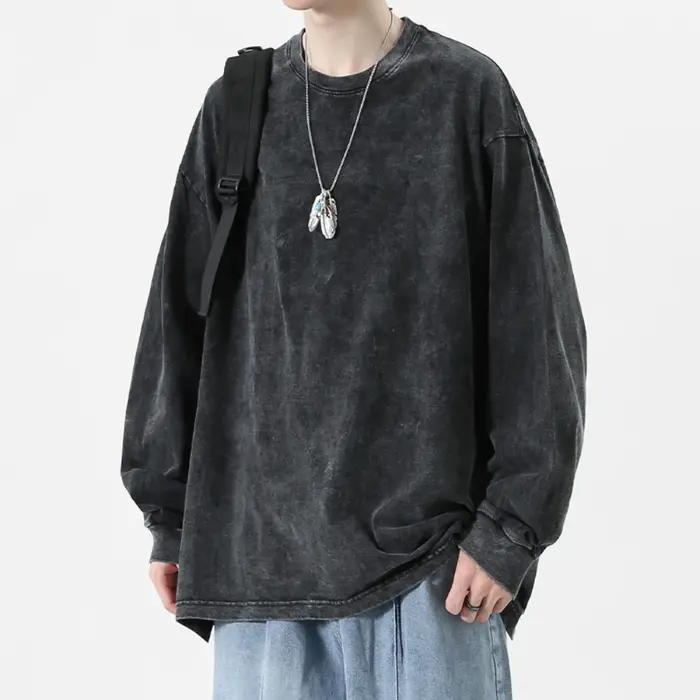 T-shirt rétro américain pour hommes et femmes, surdimensionné, ample, à manches longues, Vintage, Hi