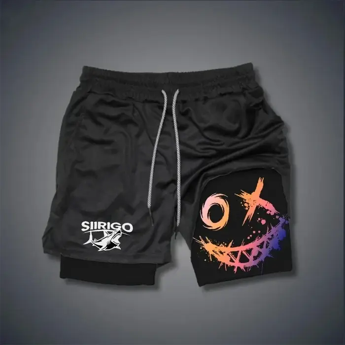 Short de Fitness imprimé visage souriant pour hommes, Double couche 2 en 1, séchage rapide, Fitness,